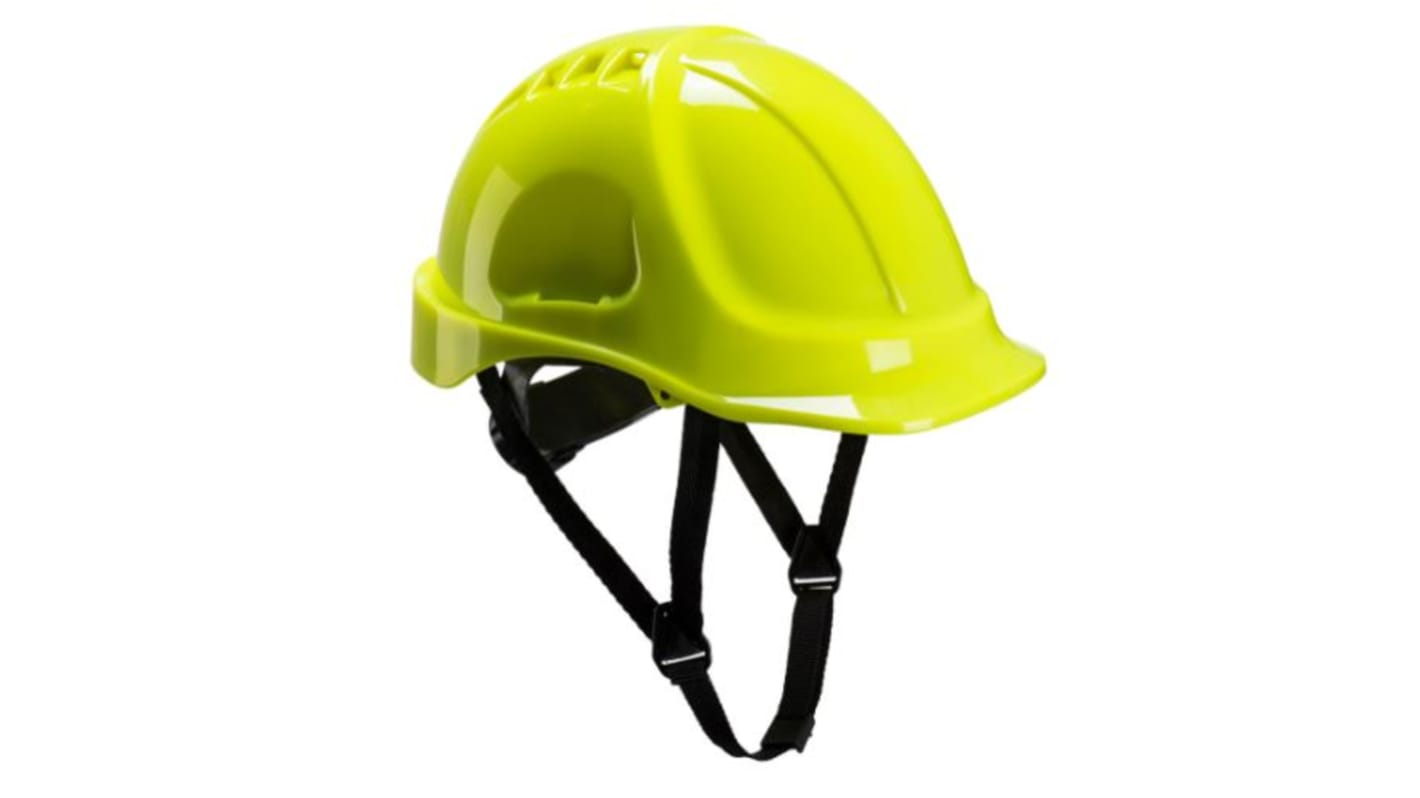 RS PRO Hi-Viz Yellow Safety Helmet with Chin Strap, Ventilated