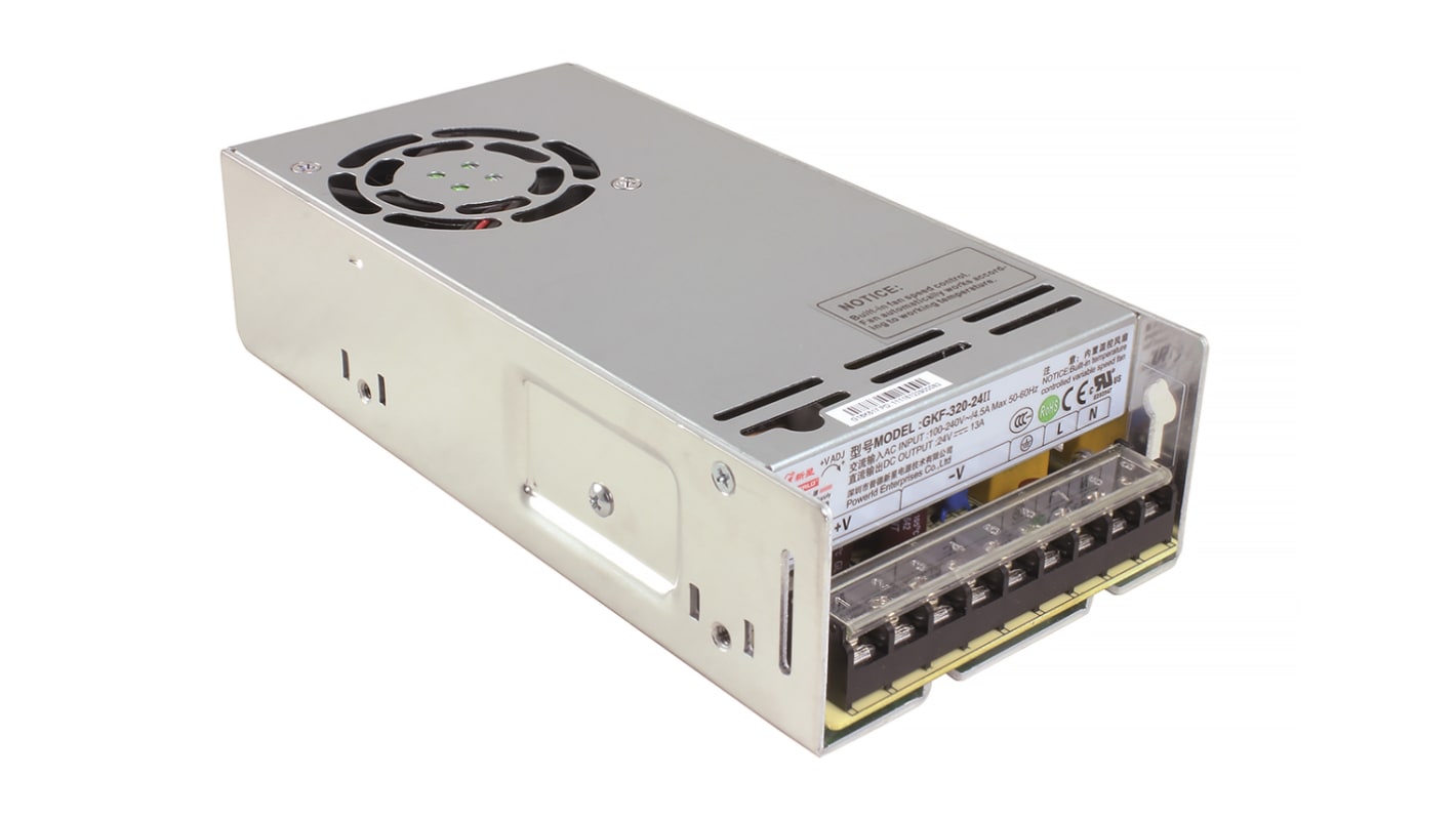 RS PRO Switching Power Supply, 24V dc, 13A, 300W, 1 Output, 120 → 370 V dc, 90 → 264 V ac Input Voltage