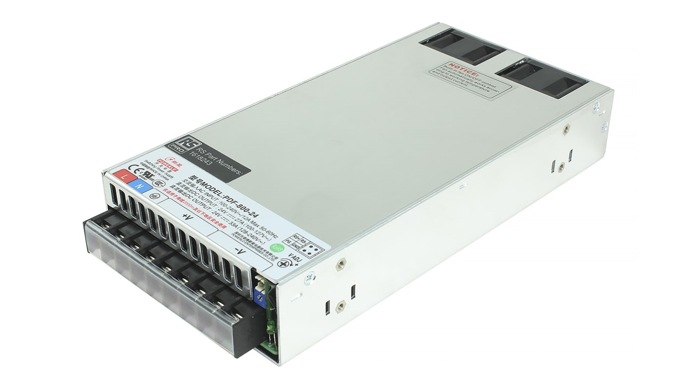 RS PRO Switching Power Supply, 24V dc, 27A, 799W, 1 Output, 90 → 264V ac Input Voltage