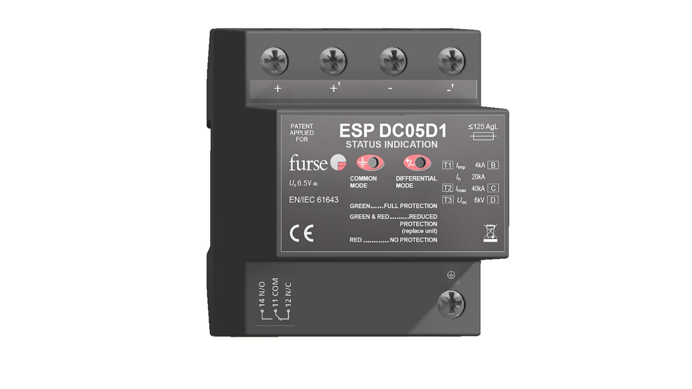 WJ Furse, ESP-DCD1 Surge Suppressor Unit 5 V dc Maximum Voltage Rating Mains Protector