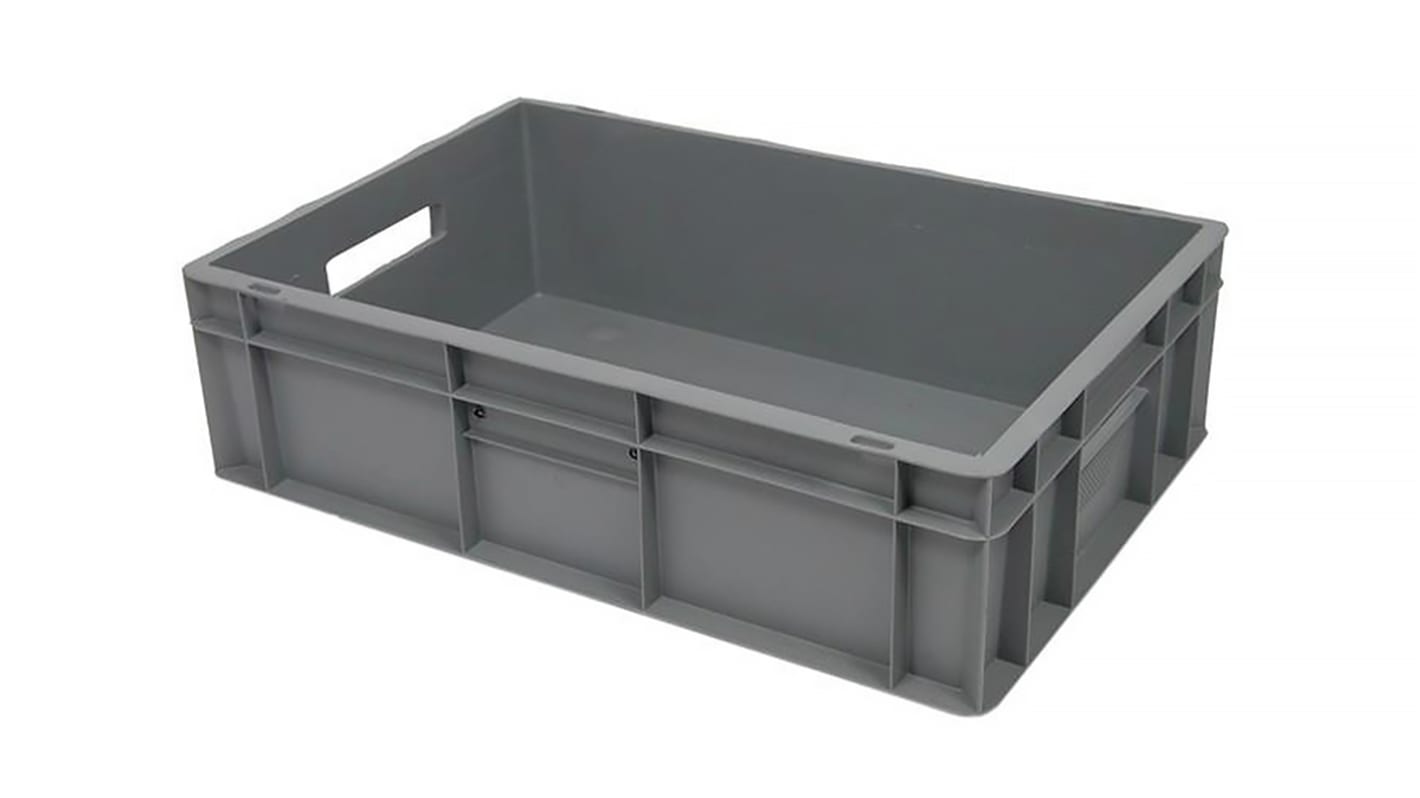 RS PRO 30L Grey PP Medium Euro Containers, 170mm x 400mm x 600mm