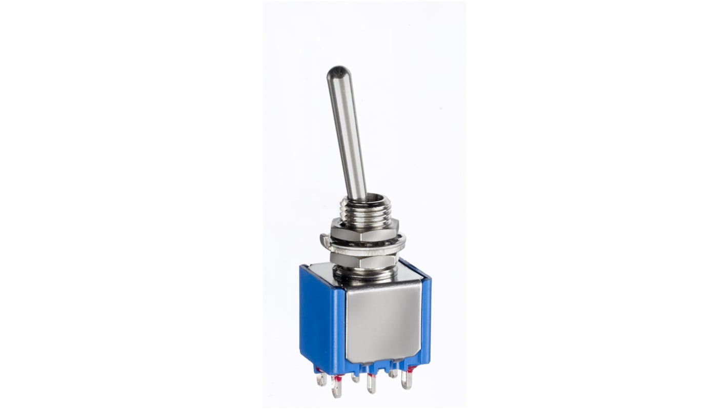 APEM Toggle Switch, Panel Mount, On-On, DPDT, Solder Lug Terminal, 30 V dc, 125V ac