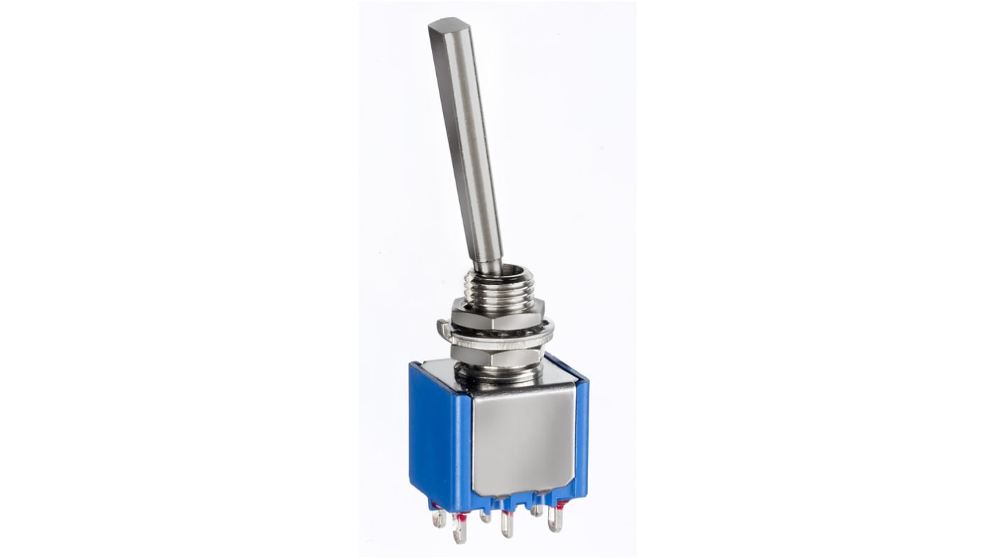 APEM Toggle Switch, Panel Mount, (On)-Off-(On), DPDT, Solder Lug Terminal, 30 V dc, 125V ac