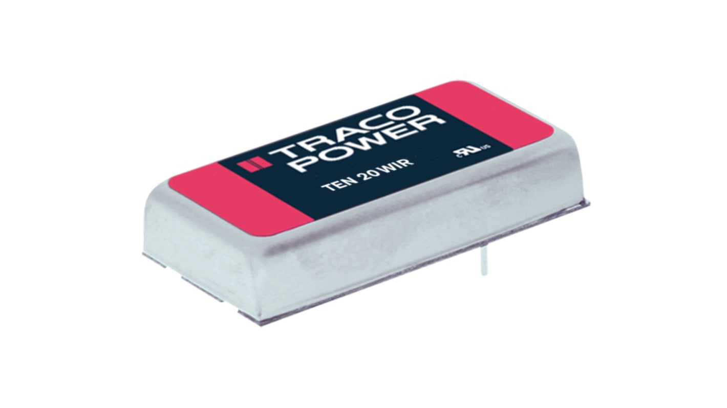 TRACOPOWER TEN 20WIR DC-DC Converter, ±12V dc/ ±833mA Output, 43 → 160 V dc Input, 20W, Through Hole, +85°C Max