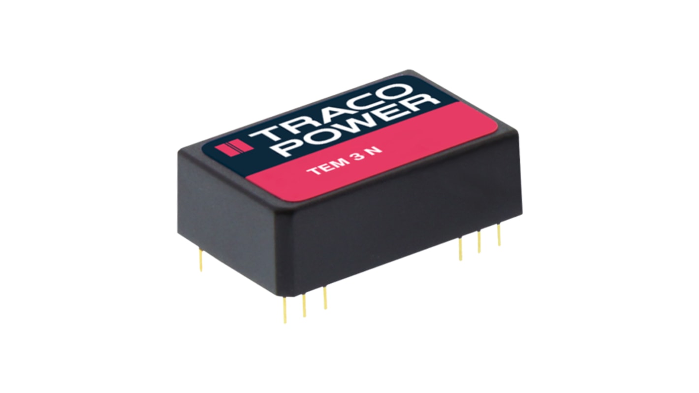 TRACOPOWER TEM 3N DC-DC Converter, 15V dc/ 200mA Output, 21.6 → 26.4 V dc Input, 3W, Through Hole, +85°C Max