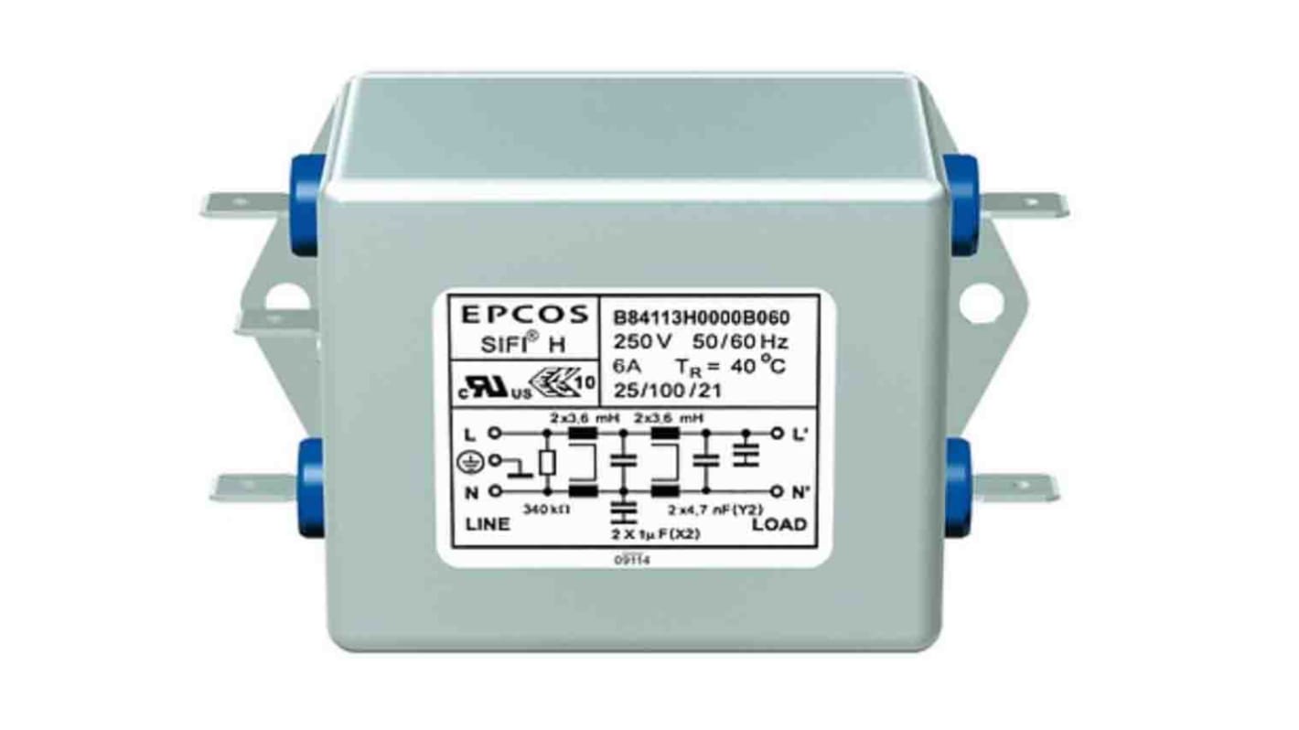 EPCOS, B84113H 6A 250 V ac/dc 50 → 60Hz, Chassis Mount EMC Filter, Tab, Single Phase