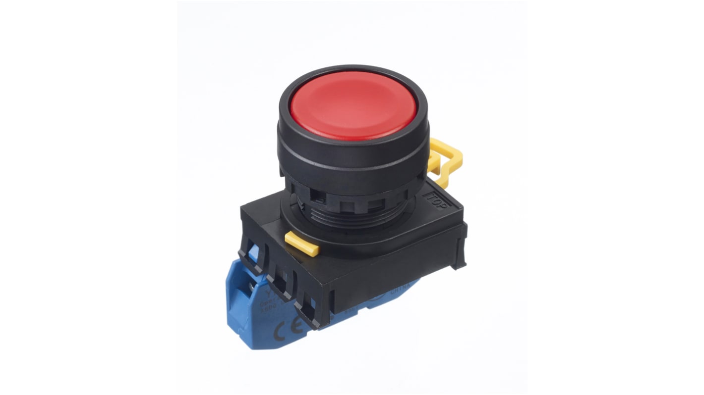 Unidad completa de botón pulsador Idec YW, color de botón Rojo, SPST, Montaje en Panel, IP65, iluminado
