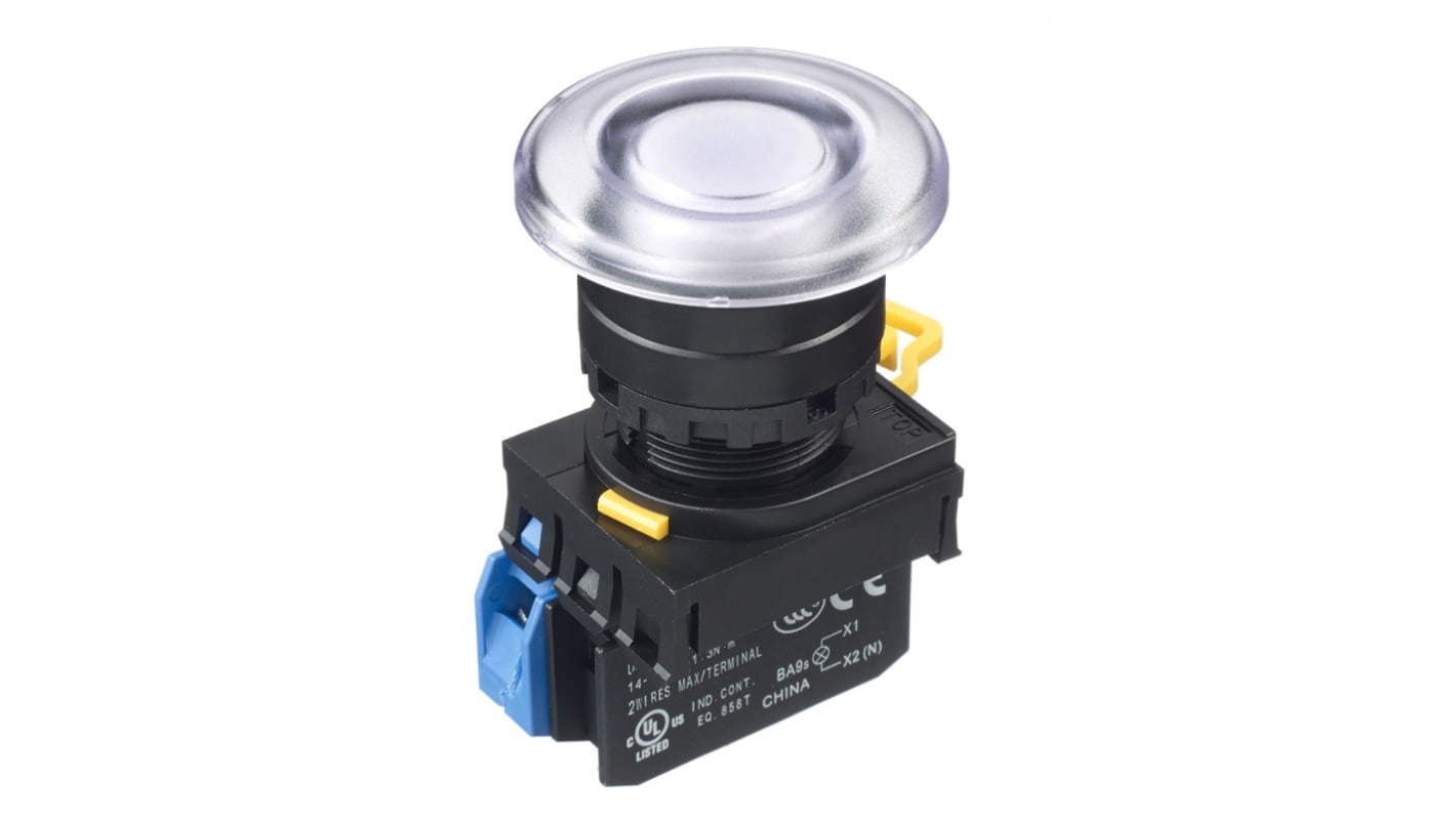 Idec YW Series Illuminated Push Button Complete Unit, Panel Mount, 22mm Cutout, SPST, IP65