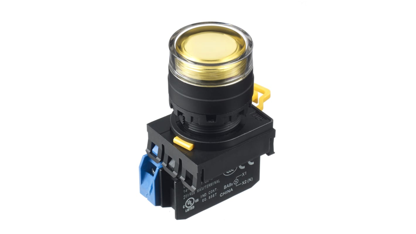 Idec YW Series Illuminated Push Button Complete Unit, Panel Mount, 22mm Cutout, SPST, IP65