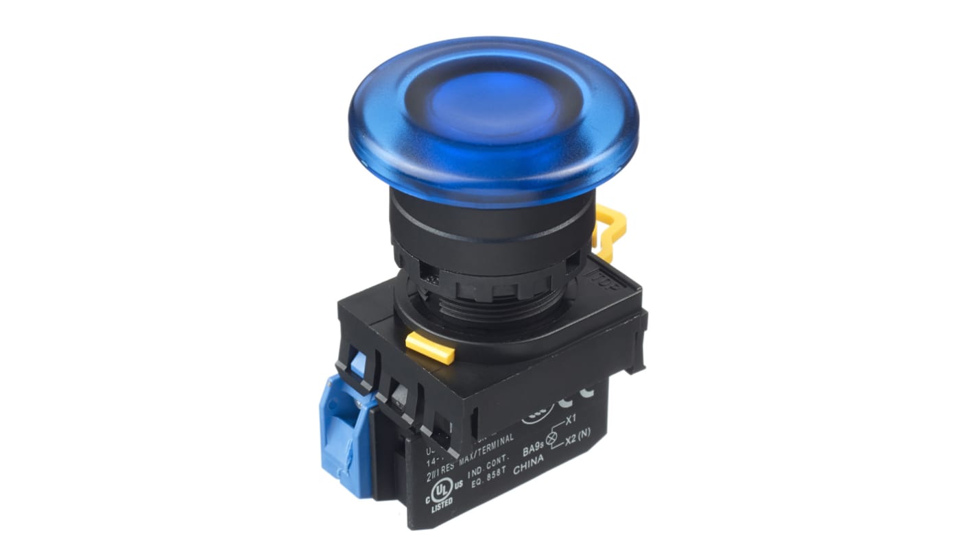 Idec YW Series Illuminated Push Button Complete Unit, Panel Mount, 22mm Cutout, SPST, IP65