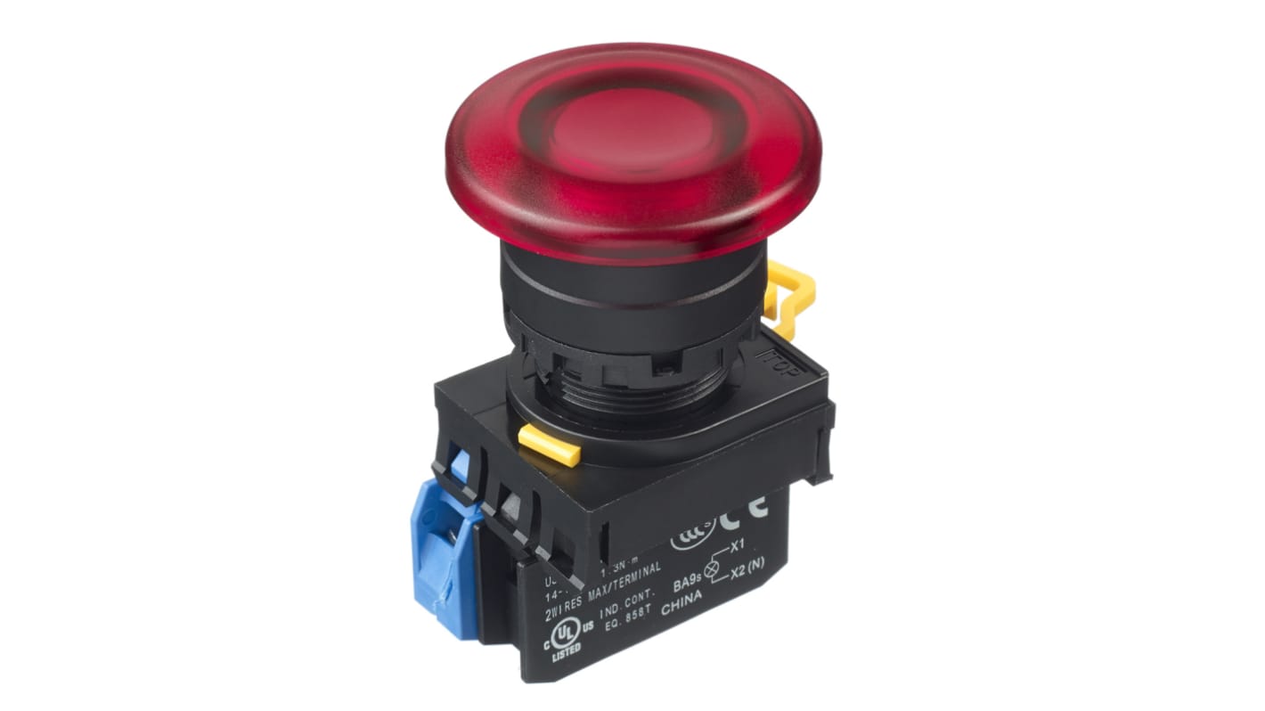 Idec YW Series Illuminated Push Button Complete Unit, Panel Mount, 22mm Cutout, SPST, IP65