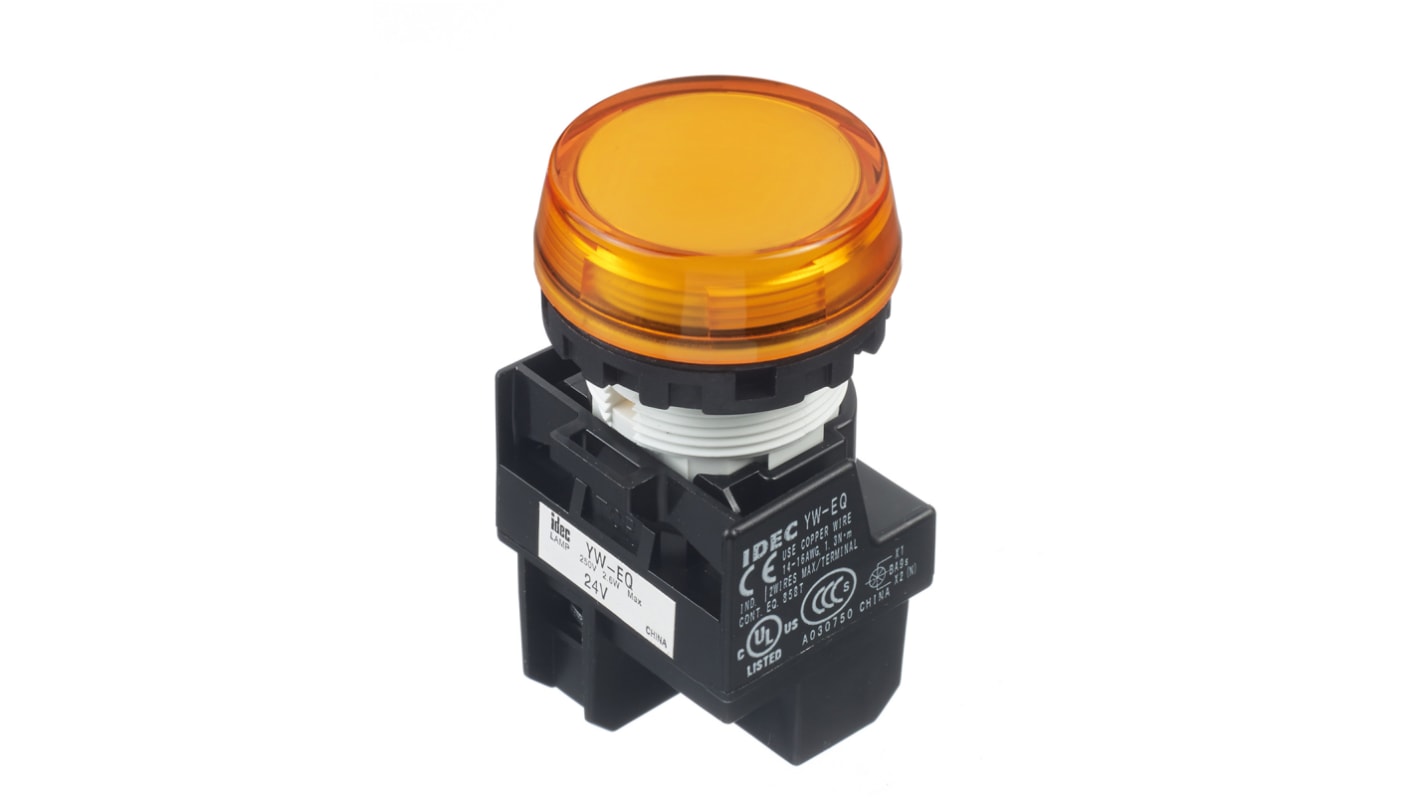 Idec 橙色圆形按钮指示灯, Φ22mm开孔, 24V 交流/直流, 10A, 面板安装, IP65, YW系列