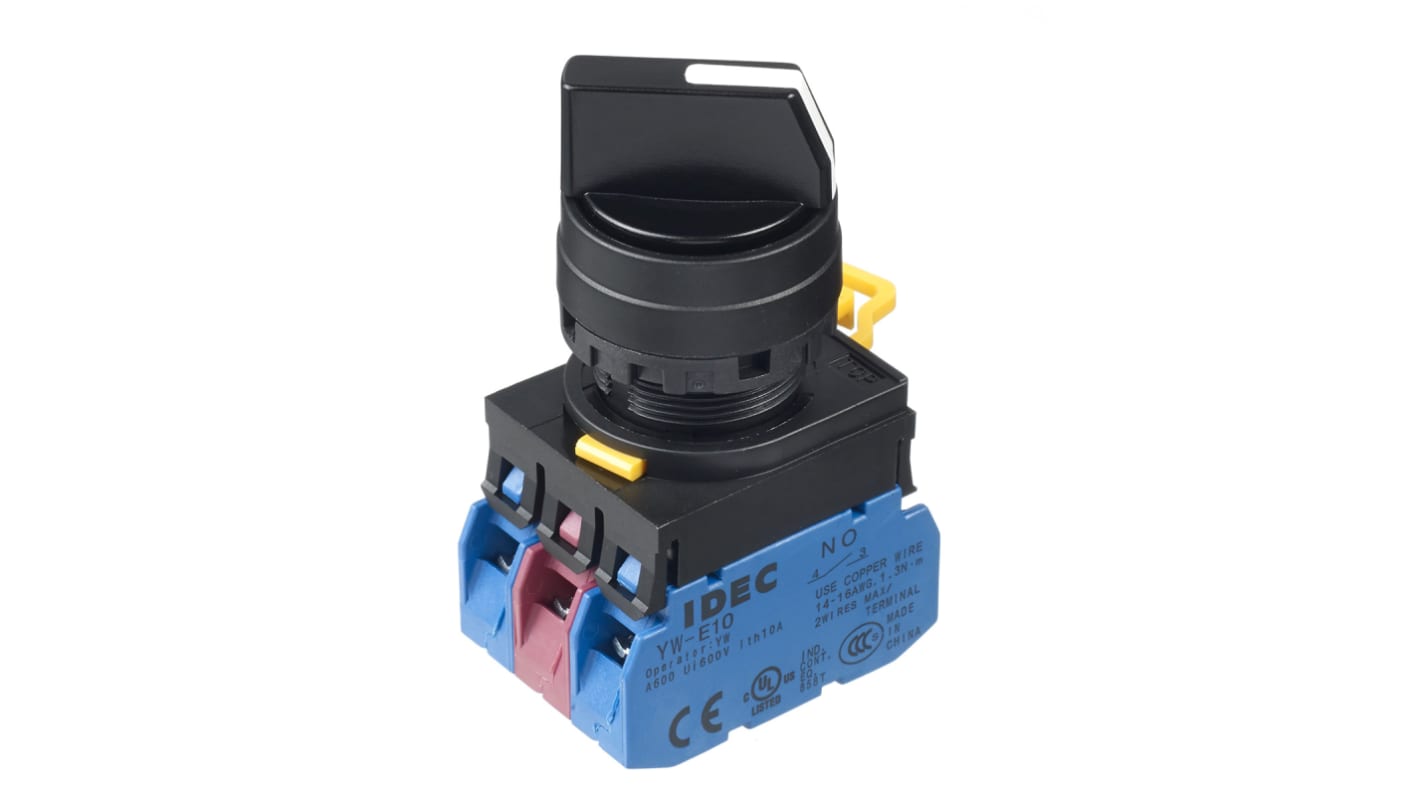 Idec Spring Return Selector Switch - (DPDT) 22mm Cutout Diameter, Illuminated 3 Positions