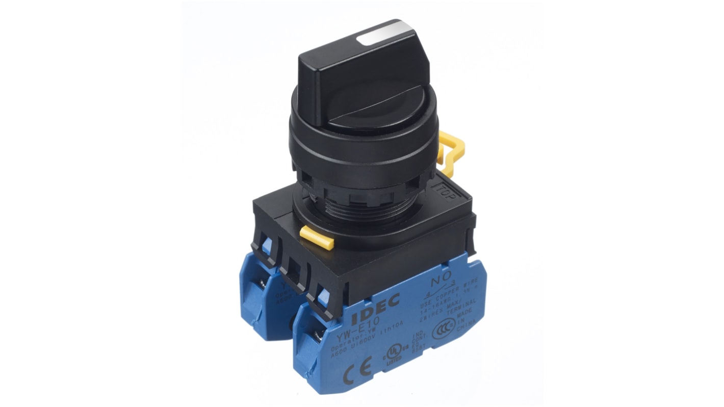 Idec Spring Return Selector Switch - (DPST) 22mm Cutout Diameter, Illuminated 3 Positions