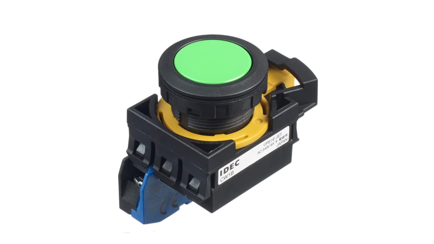 Idec CW Series Illuminated Push Button, Panel Mount, 22mm Cutout, SPST, IP65