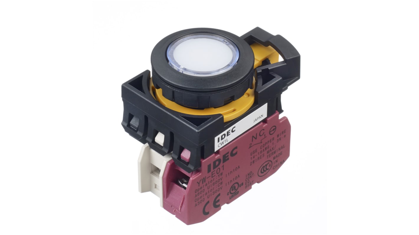 Idec CW Series Illuminated Push Button, Panel Mount, 22mm Cutout, SPST, IP65
