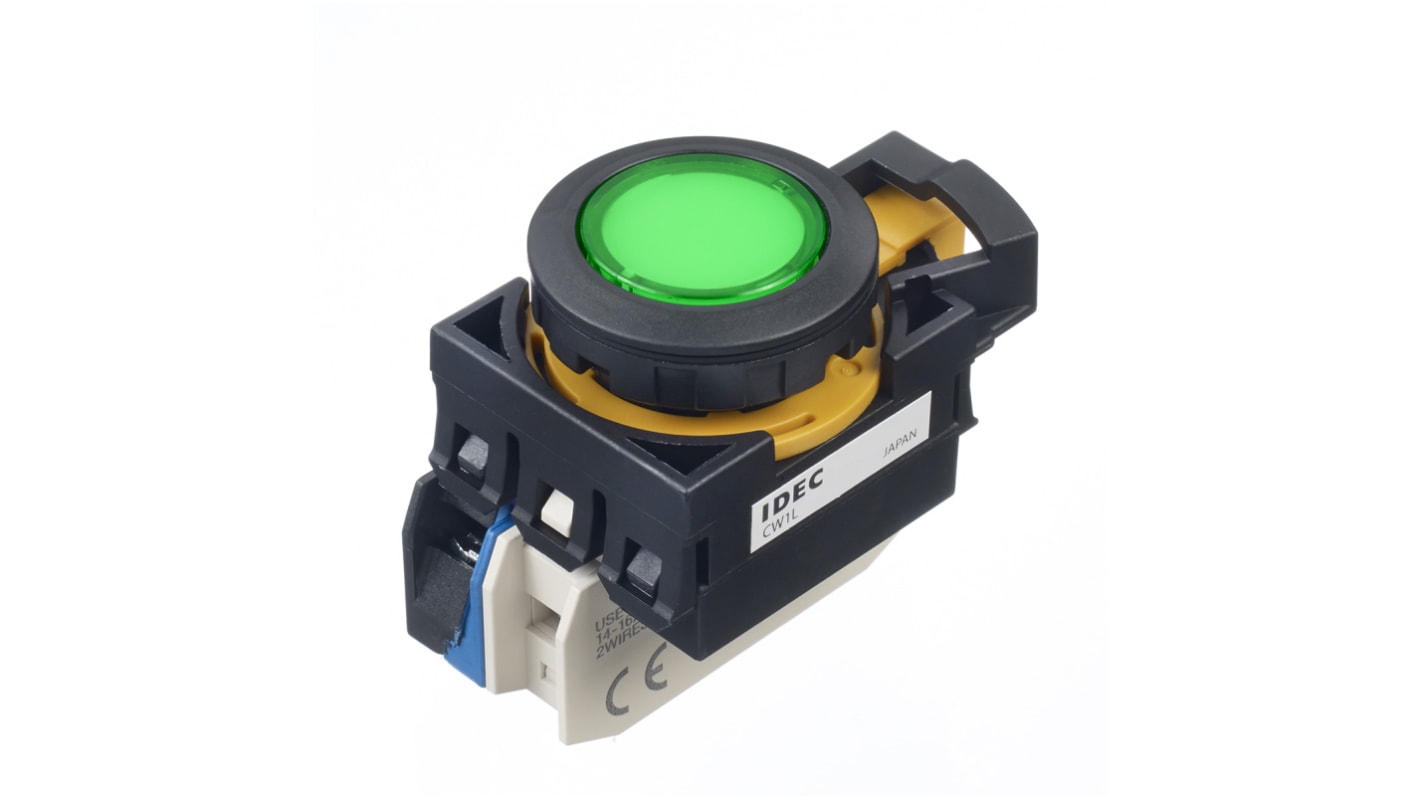 Idec CW Series Illuminated Push Button, Panel Mount, 22mm Cutout, SPST, IP65