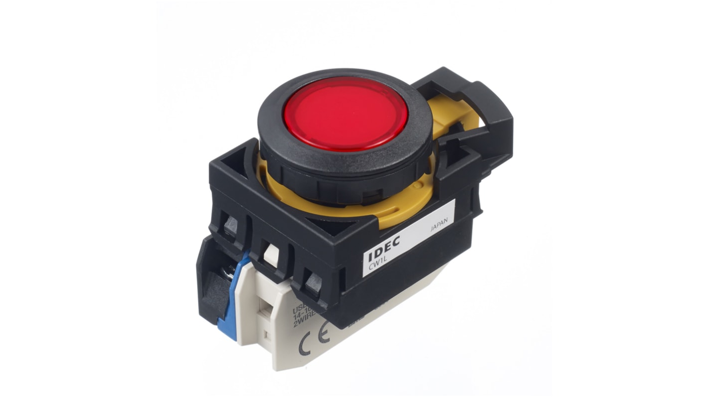 Idec CW Series Illuminated Push Button, Panel Mount, 22mm Cutout, SPST, IP65