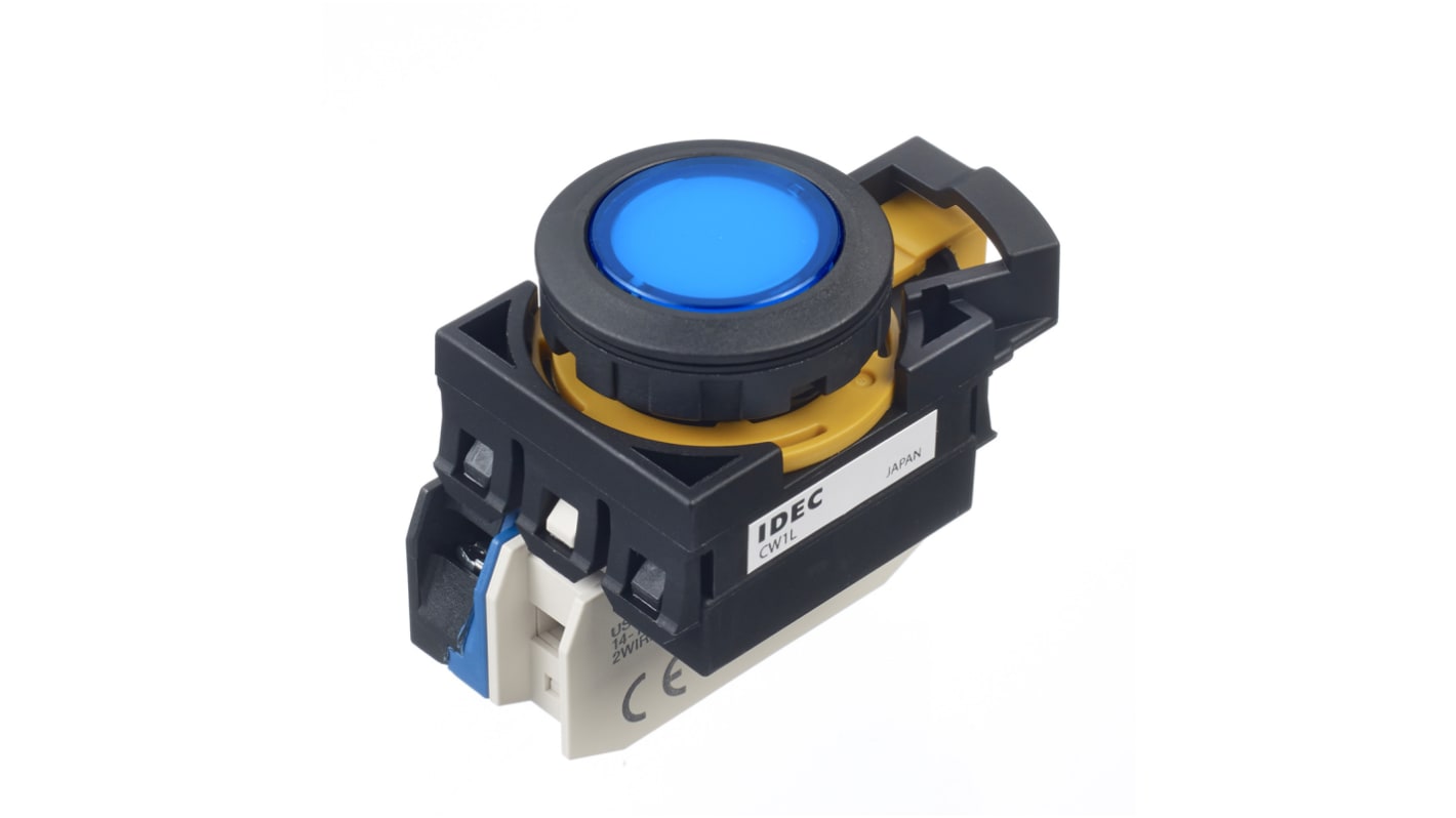 Pulsador Idec CW, color de botón Azul, SPST, Montaje en Panel, IP65, iluminado