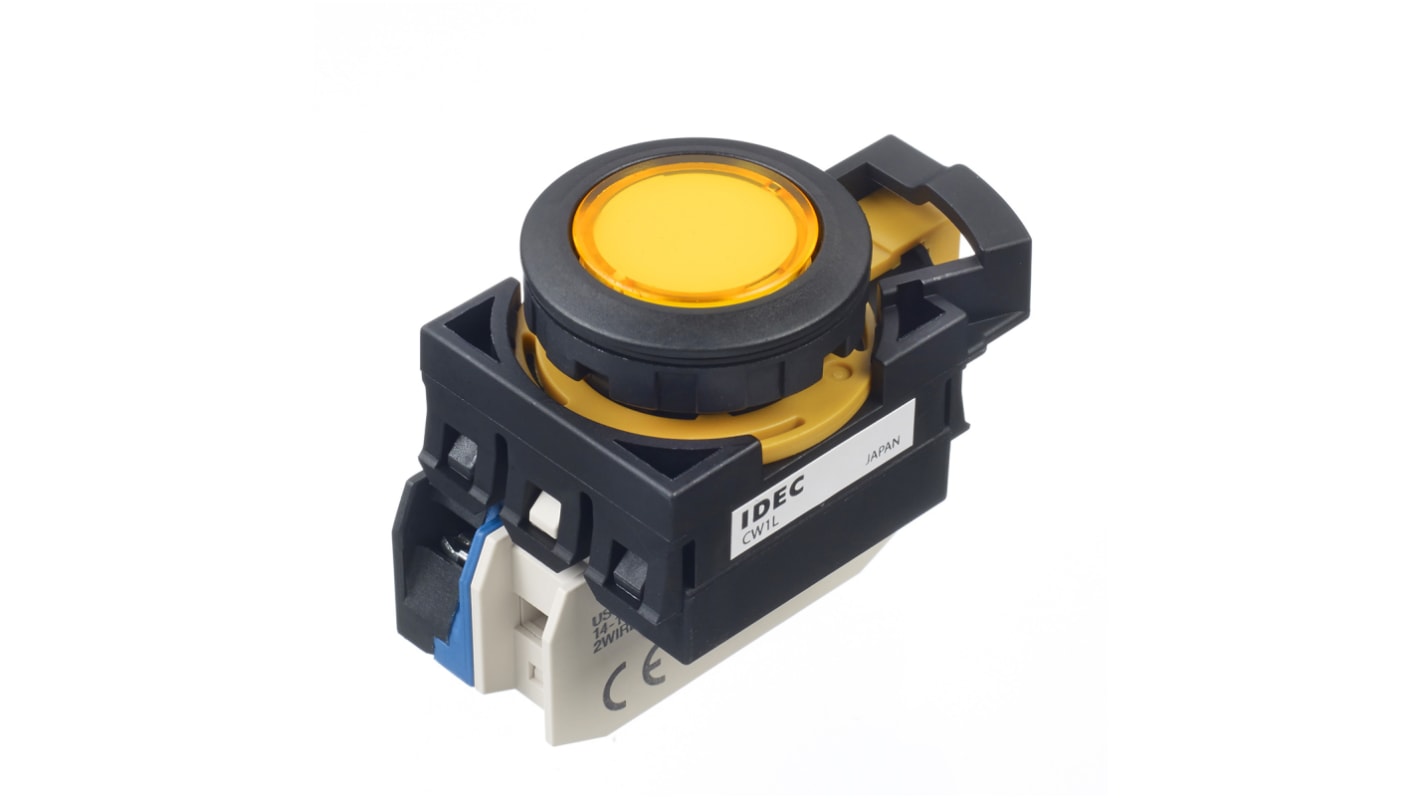 Idec CW Series Illuminated Push Button, Panel Mount, 22.3mm Cutout, SPST, IP65