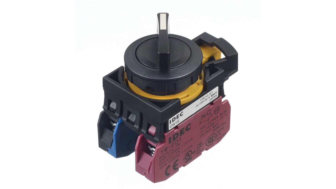 Idec 二挡转换开关, 单刀双掷, 22mm开孔, 10A, 240V, IP67, 弹簧复位操控, CW系列