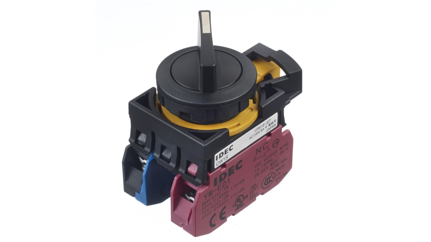 Idec 二挡转换开关, 单刀双掷, 22mm开孔, 10A, 240V, IP67, 弹簧复位操控, CW系列