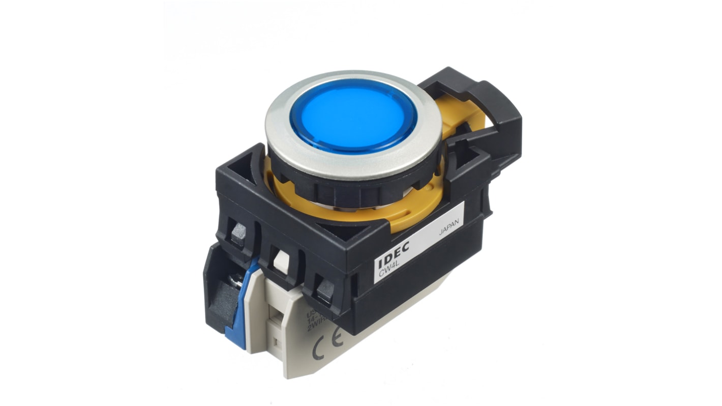 Idec CW Series Illuminated Push Button, Panel Mount, 22mm Cutout, SPST, IP65