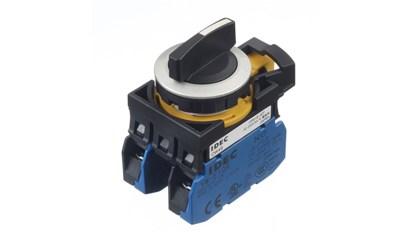 Idec 3档转换开关, 双刀单掷, 22mm开孔, 最大10A, 240V, IP67, 弹簧从右侧复位, 弹簧复位操控, CW系列