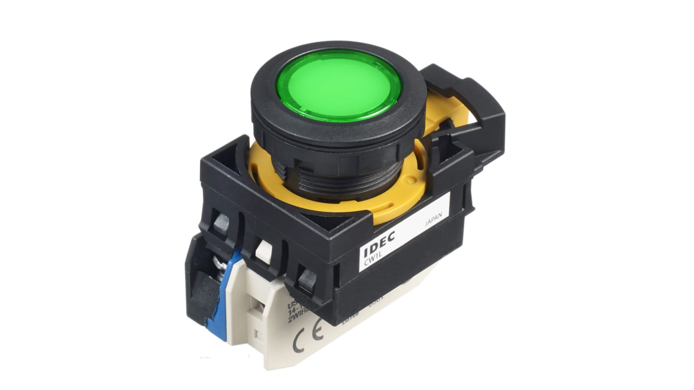 Idec CW Series Illuminated Push Button, Panel Mount, 22mm Cutout, SPST, IP65