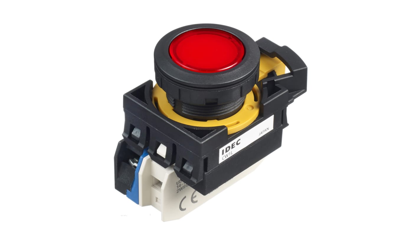 Idec CW Series Illuminated Push Button, Panel Mount, 22mm Cutout, SPST, IP65