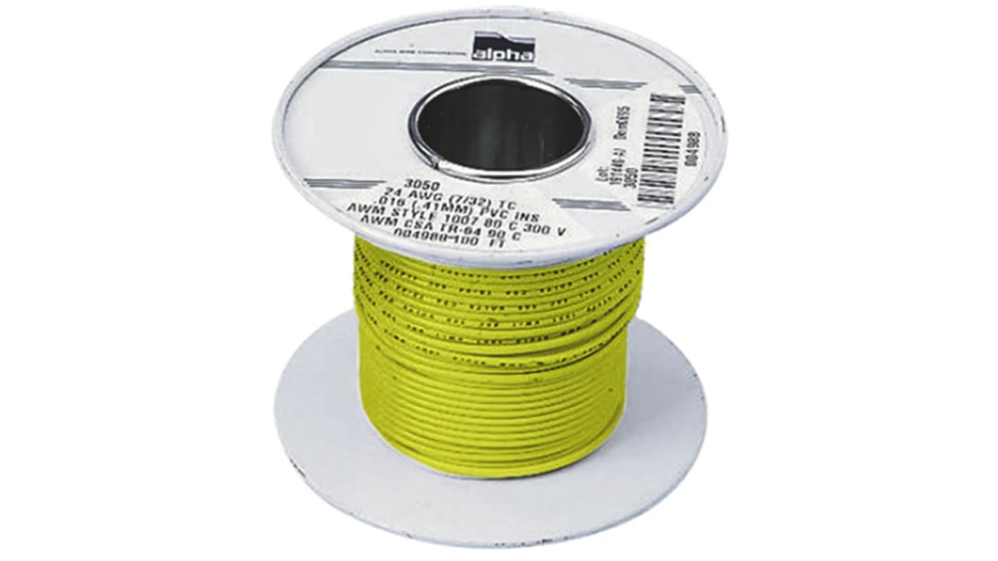Alpha Wire 黄色电线, 1.32 mm², 305m长, 16 AWG, 300 V, 最高+105°C, PVC绝缘, Hook-up Wire PVC系列