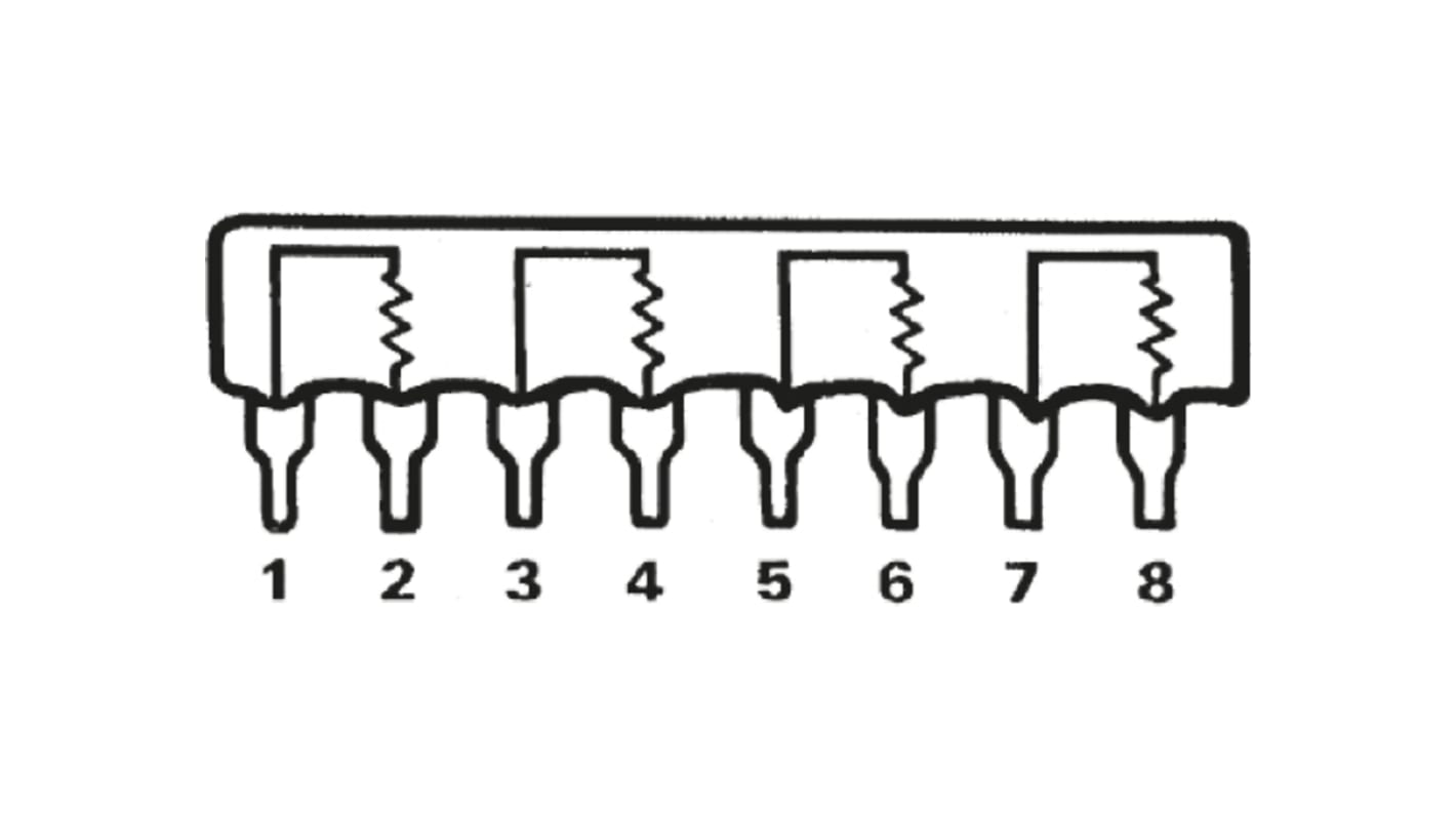 Bourns SIP直插排阻, 100Ω, 4个电阻, 1W, 8个端子, ±2%容差, 共形外壳, 4600X系列