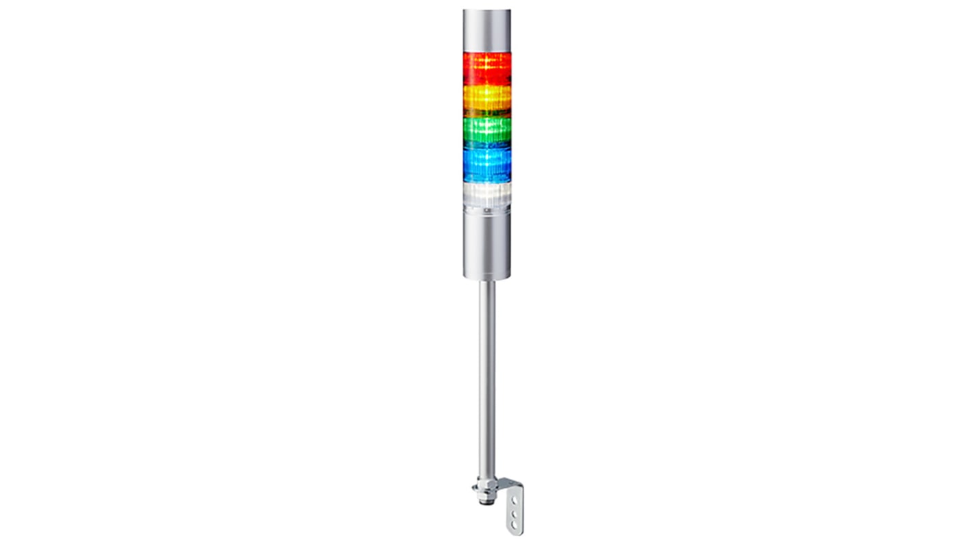Patlite LR6 LED Signalturm 5-stufig mehrfarbig LED Rot/Gelb/Grün/Blau/Transparent + Summer Blitz, Dauer 618.5mm