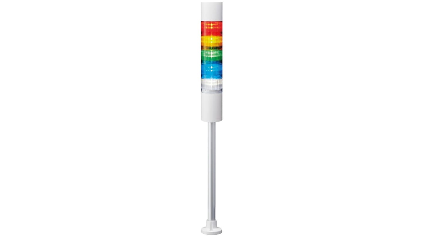 Patlite LR6 LED Signalturm 5-stufig mehrfarbig LED Rot/Gelb/Grün/Blau/Transparent + Summer Blitz, Dauer 623.5mm