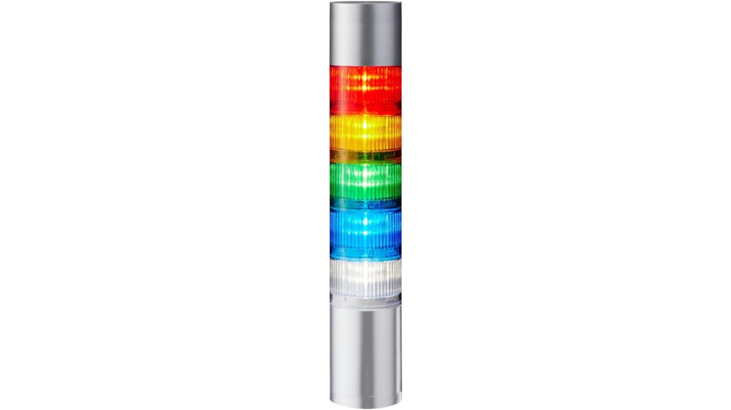 Rs-Online Torretta di segnalazione Patlite 24 V c.c. LED 5 elementi lenti A colori con Cicalino