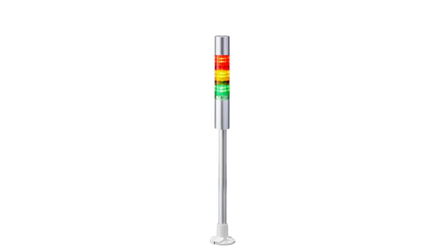 Columna de señalización Patlite LR4, LED, con 3 elementos  de color, 90dB @ 1 m, 24 V dc