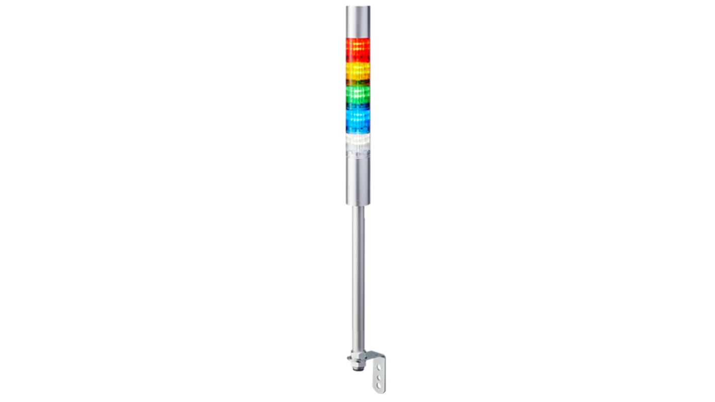 Patlite LR4 LED Signalturm 5-stufig mehrfarbig LED Rot/Gelb/Grün/Blau/Transparent + Summer Blitz, Dauer 618.5mm