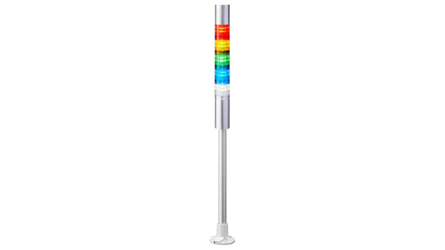 Patlite LR4 LED Signalturm 5-stufig mehrfarbig LED Rot/Gelb/Grün/Blau/Transparent + Summer Blitz, Dauer 623.5mm
