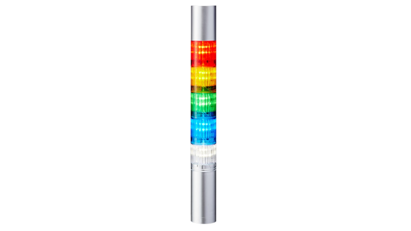 Wieża sygnalizacyjna Patlite 5 -elementowy akustyczny Brzęczyk LED Kolorowy 24 V DC Migające, stałe 85dB Kabel