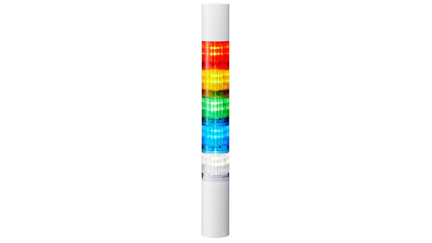 Patlite LR4 LED Signalturm 5-stufig mehrfarbig LED Rot/Gelb/Grün/Blau/Transparent + Summer Blitz, Dauer 333.5mm