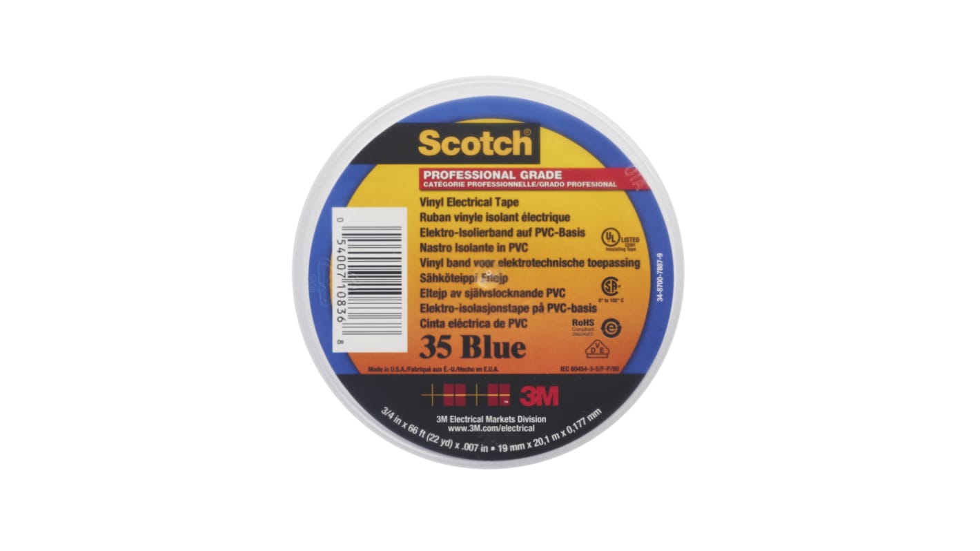 3M Scotch 35 Blue PVC Electrical Tape, 19mm x 20m