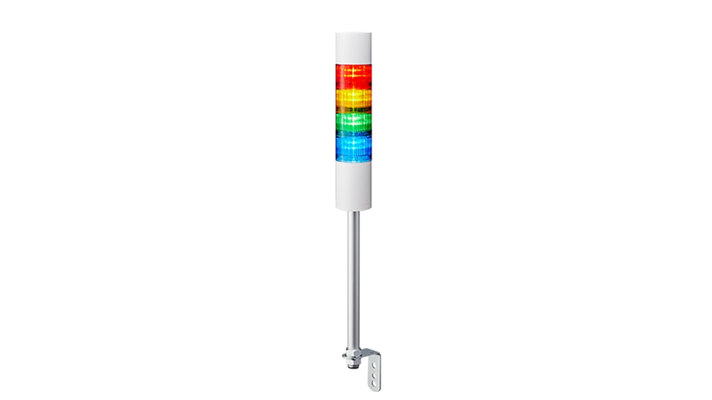 Patlite LR6 LED Signalturm bis 4-stufig mehrfarbig LED Rot/Gelb/Grün/Blau + Summer Blitz, Dauer 578.5mm Multifunktion
