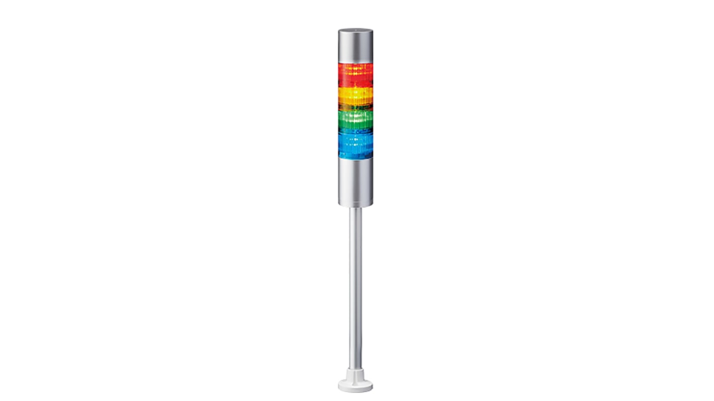 Patlite LR6 LED Signalturm bis 4-stufig mehrfarbig LED Rot/Gelb/Grün/Blau + Summer Blitz, Dauer 583.5mm Multifunktion
