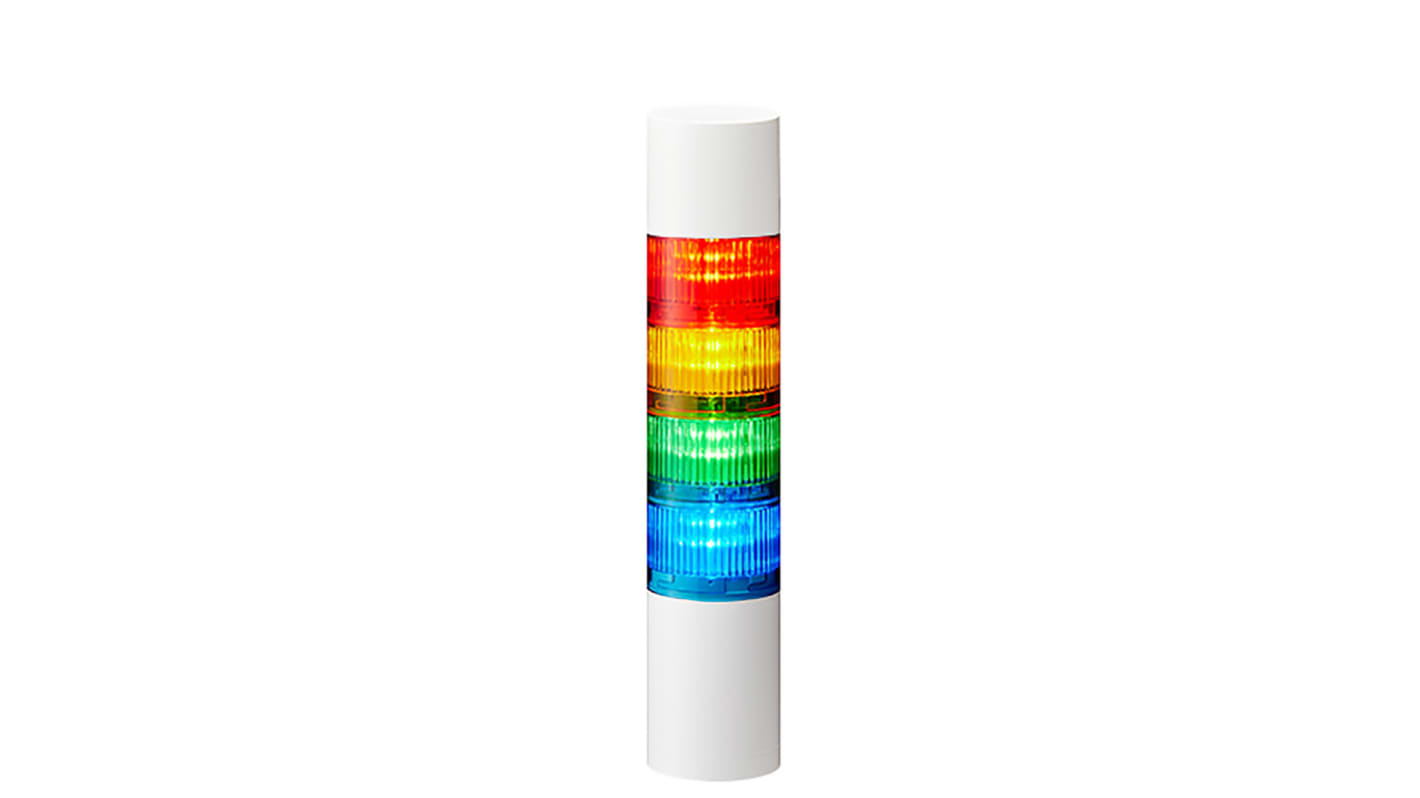 Columna de señalización Patlite LR6, LED, con 4 elementos de color, 90dB @ 1 m, 24 V dc