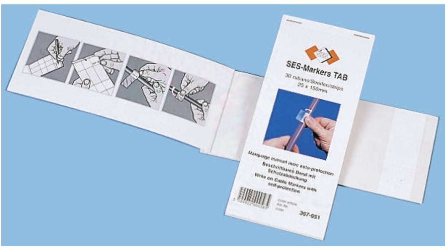 Libro de Marcadores de Cable SES Sterling de PVC Blanco, texto: 9, Ø máx. 16mm, montaje: Adhesivo, 9x5 uds.