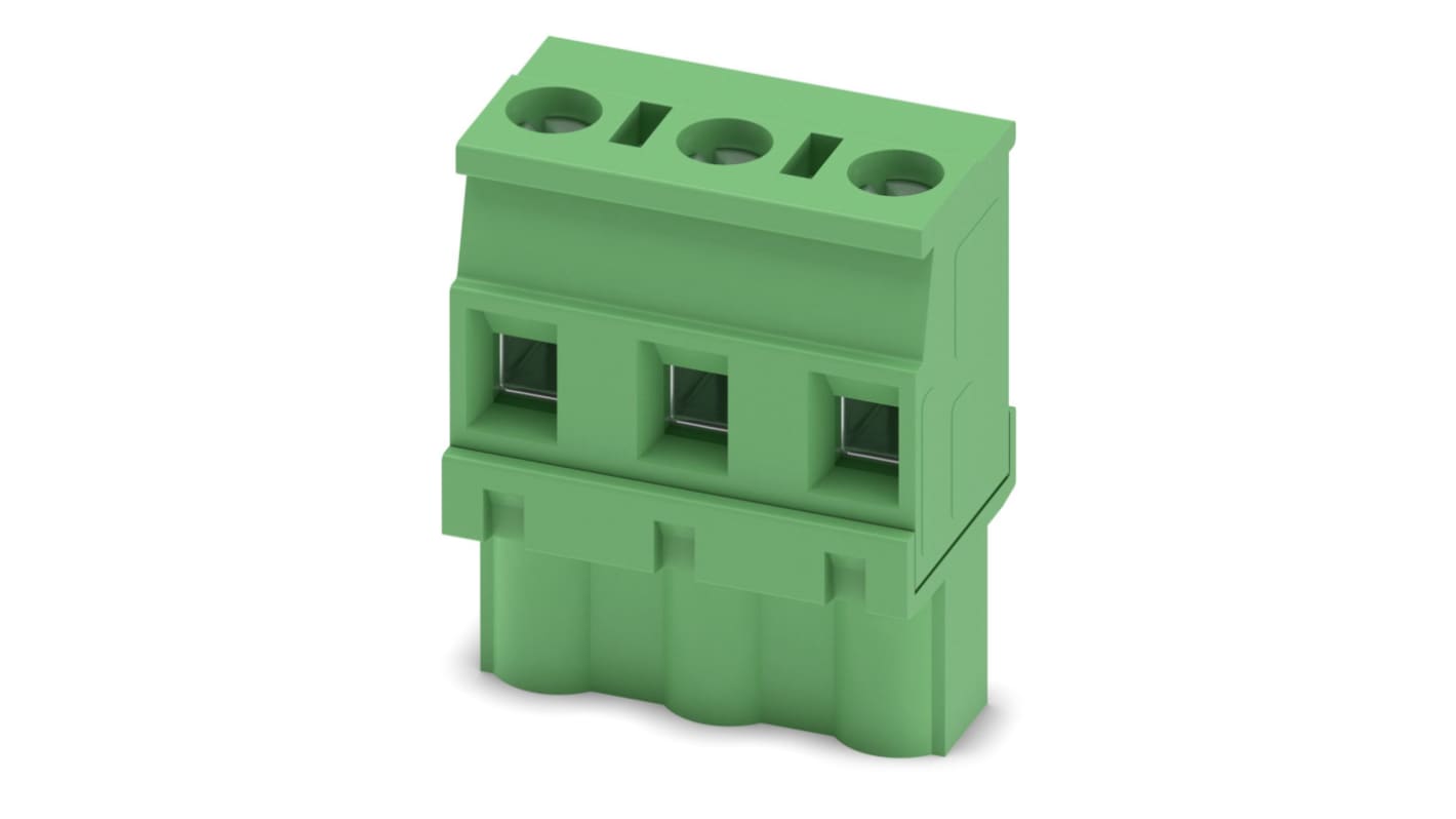 Phoenix Contact, 7.5mm Pitch, GMVSTBW 2.5/ 3-ST, 3 Way, Right Angle, Pluggable Terminal Block, Plug, Cable Mount, Screw