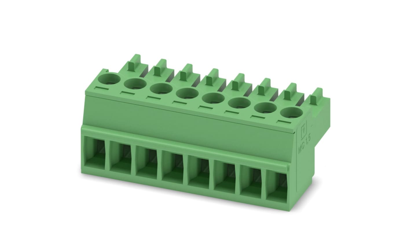 Phoenix Contact, 3.5mm Pitch, MC 1.5/ 8-ST-3.5, 8 Way, , Pluggable Terminal Block, Plug, Cable Mount, Screw