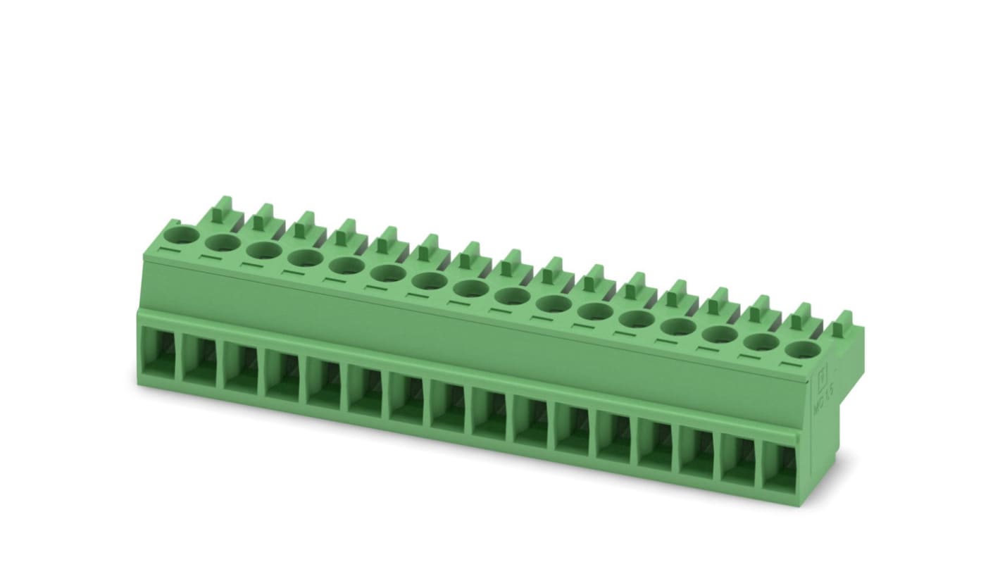 Phoenix Contact, 3.5mm Pitch, MC 1.5/16-ST-3.5, 16 Way, , Pluggable Terminal Block, Plug, Cable Mount, Screw