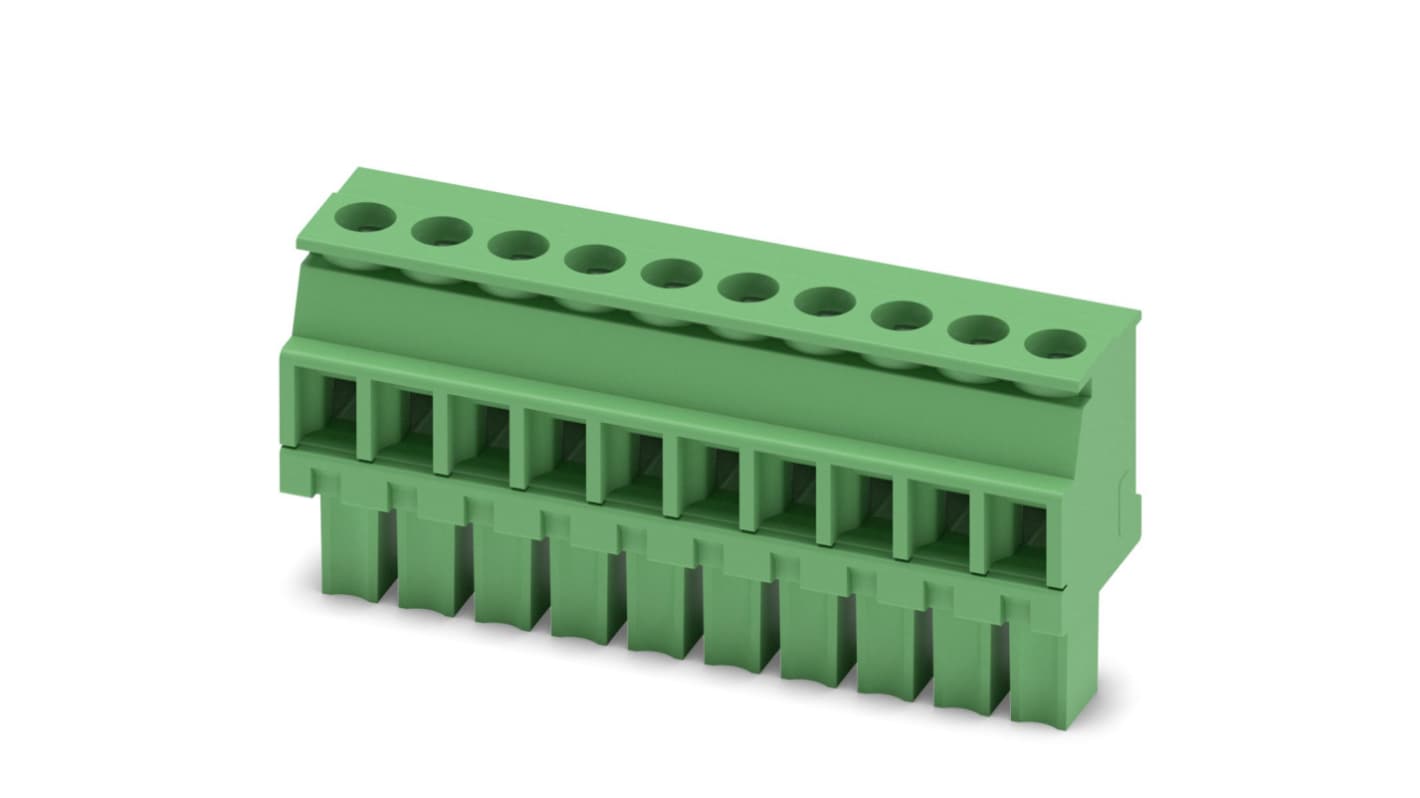 Phoenix Contact, 3.81mm Pitch, MCVW 1.5/10-ST-3.81, 10 Way, , Pluggable Terminal Block, Plug, Cable Mount, Screw