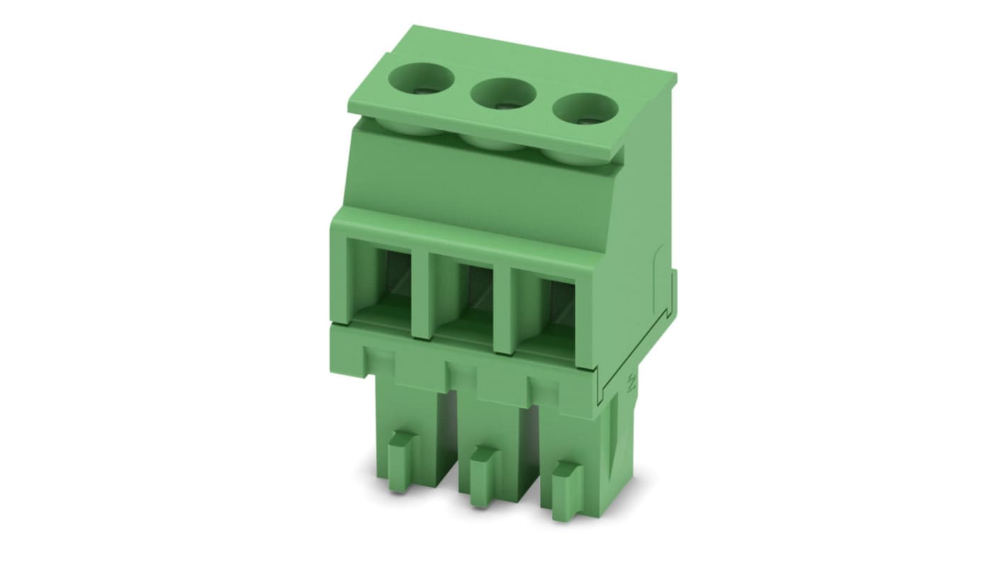 Phoenix Contact, 3.81mm Pitch, MCVR 1.5/ 3-ST-3.81, 3 Way, , Pluggable Terminal Block, Plug, Cable Mount, Screw